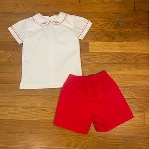 Proper Peony - Toddler Boys Shorts Set - Red Tinsel Christmas Holly Collar - 2T
